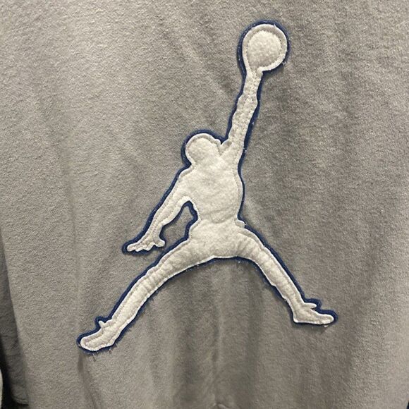 Vintage Y2K Air Jordan Fleece Hoodie Sweatshirt XXL Grey Blue Jumpman FLAWED - Picture 7 of 10